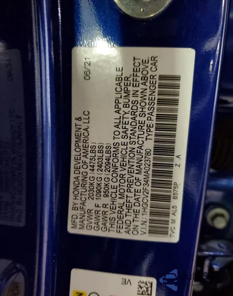 2021 Honda Accord Sport из США, поврежденный, VIN 1HGCV2F34MA023780